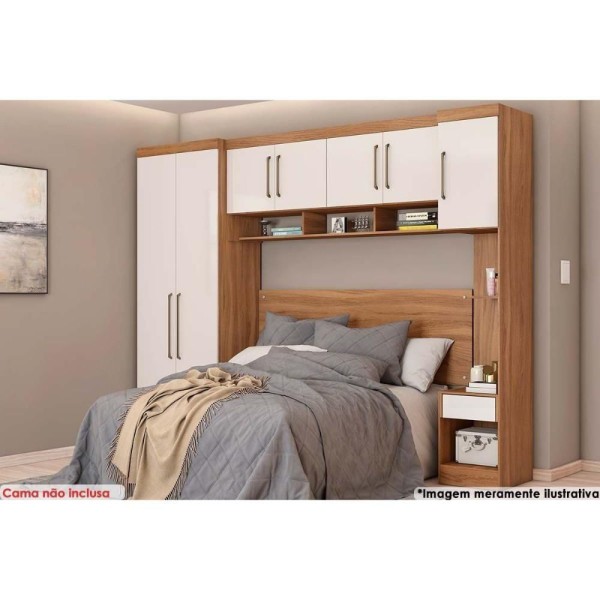 Encontraproduto.com.br - Quarto Demóbile Iv 4 Peças (1 Armário Aéreo + 1 Guarda Roupa + 2 Complementos) Qcm58 Amendola-branco