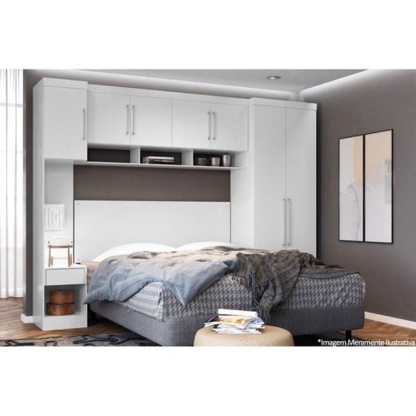 Encontraproduto.com.br - Quarto Demóbile Iv 4 Peças (1 Armário Aéreo + 1 Guarda Roupa + 2 Complementos) Qcm58 Amendola-branco