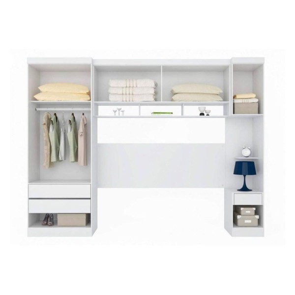 Encontraproduto.com.br - Quarto Demóbile Iv 4 Peças (1 Armário Aéreo + 1 Guarda Roupa + 2 Complementos) Qcm58 Amendola-branco