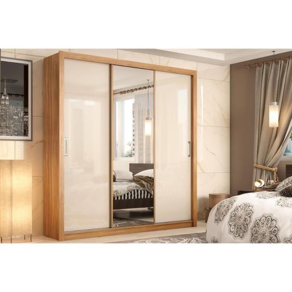 Encontraproduto.com.br - Guarda Roupas 3 Portas De Correr E 2 Gavetas C/ Espelho Residence Amêndola/Off White - Demóbile