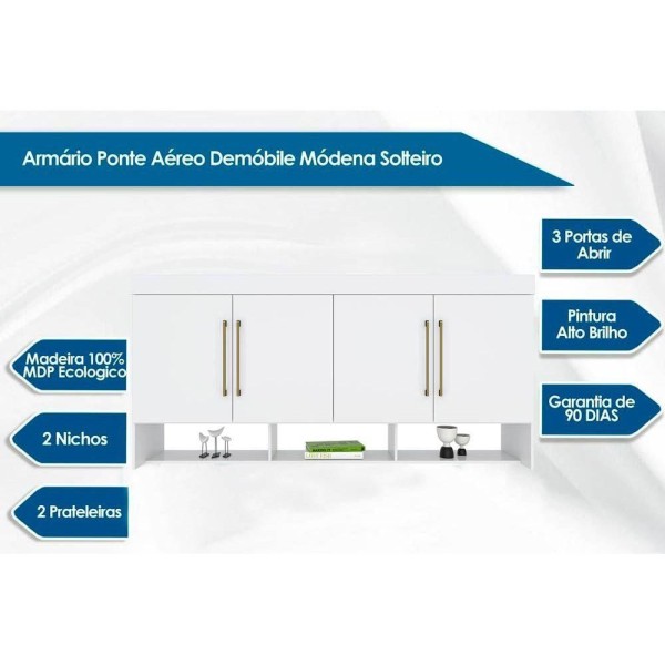 Encontraproduto.com.br - Módulo de Quarto Casal Armário Ponte Módena 74000 c/ 4 Portas Amendola/Branco - Demóbile
