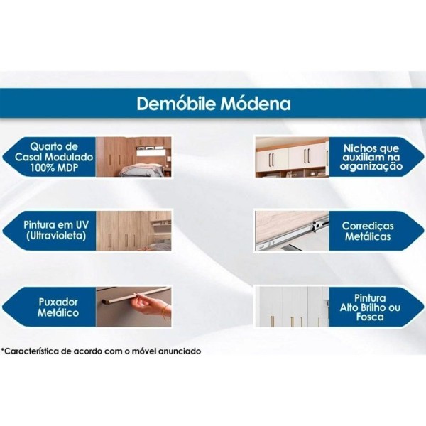 Encontraproduto.com.br - Módulo De Quarto Painel Ponte Casal Módena 79000 Amêndola - Demóbile