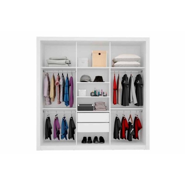 Encontraproduto.com.br - Guarda Roupas 3 Portas de Correr   e 2 Gavetas c/ Espelho Residence Branco - Demóbile