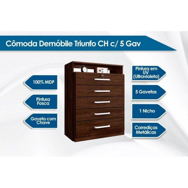 Encontraproduto.com.br - Cômoda Juvenil Triunfo CH 1 Nicho e 5 Gavetas Ébano - Demóbile