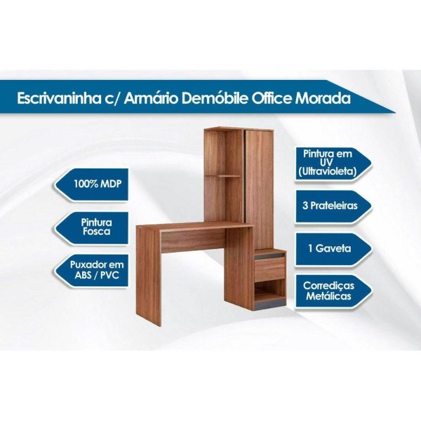 Encontraproduto.com.br - Mesa Escrivaninha Casal Office Morada c/ 1 Porta e 1 Gaveta Branco - Demóbile