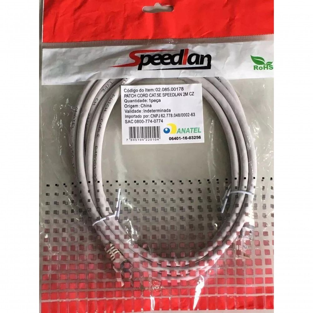 Encontraproduto.com.br - Cabos De Rede Patch Cord Cat5E Speedlan 2Mt Cinza