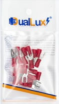 Encontraproduto.com.br - Terminal Forquilha Vermelho Para Bitola De 0,25-1,60mm(22-16AWG) 19 Amperes Com 20 Peças Duallux