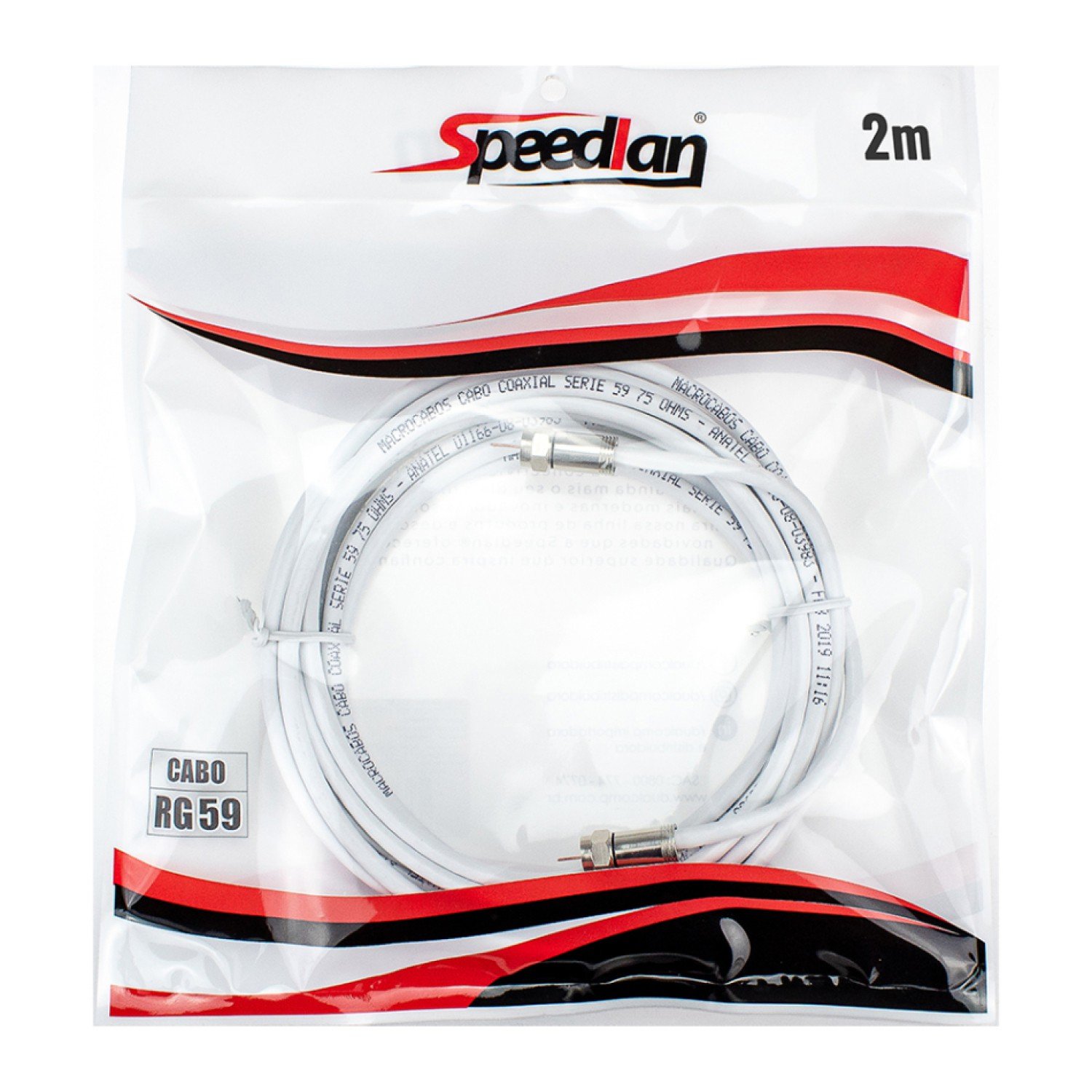 Encontraproduto.com.br - Cabo Coaxial RGC 59/47 Conectorizado Branco Speedlan 2m