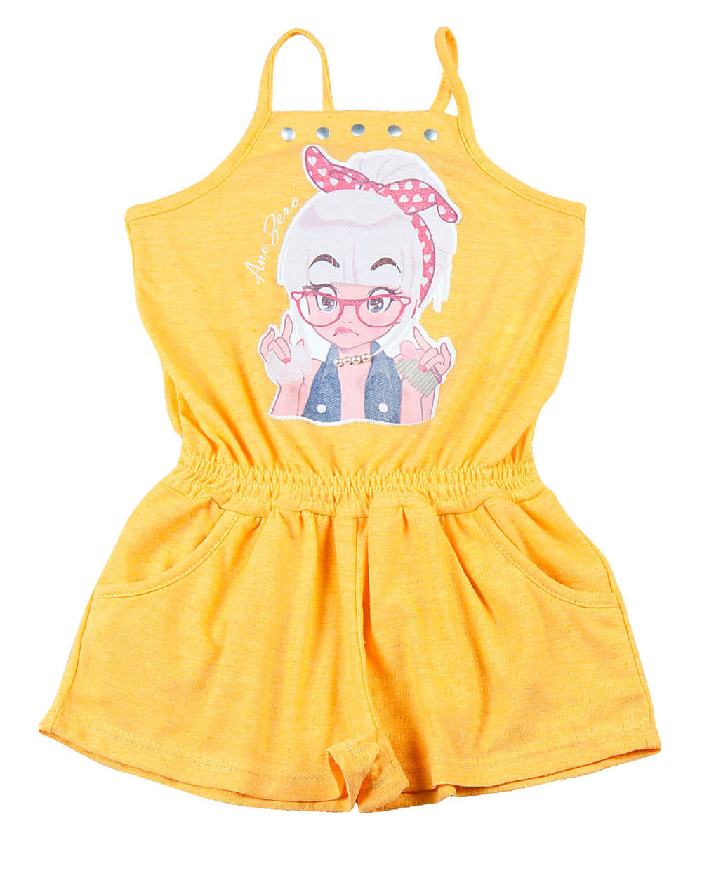 Macaquinho Infantil Malha Luminare Menina de Oculos - Amarelo