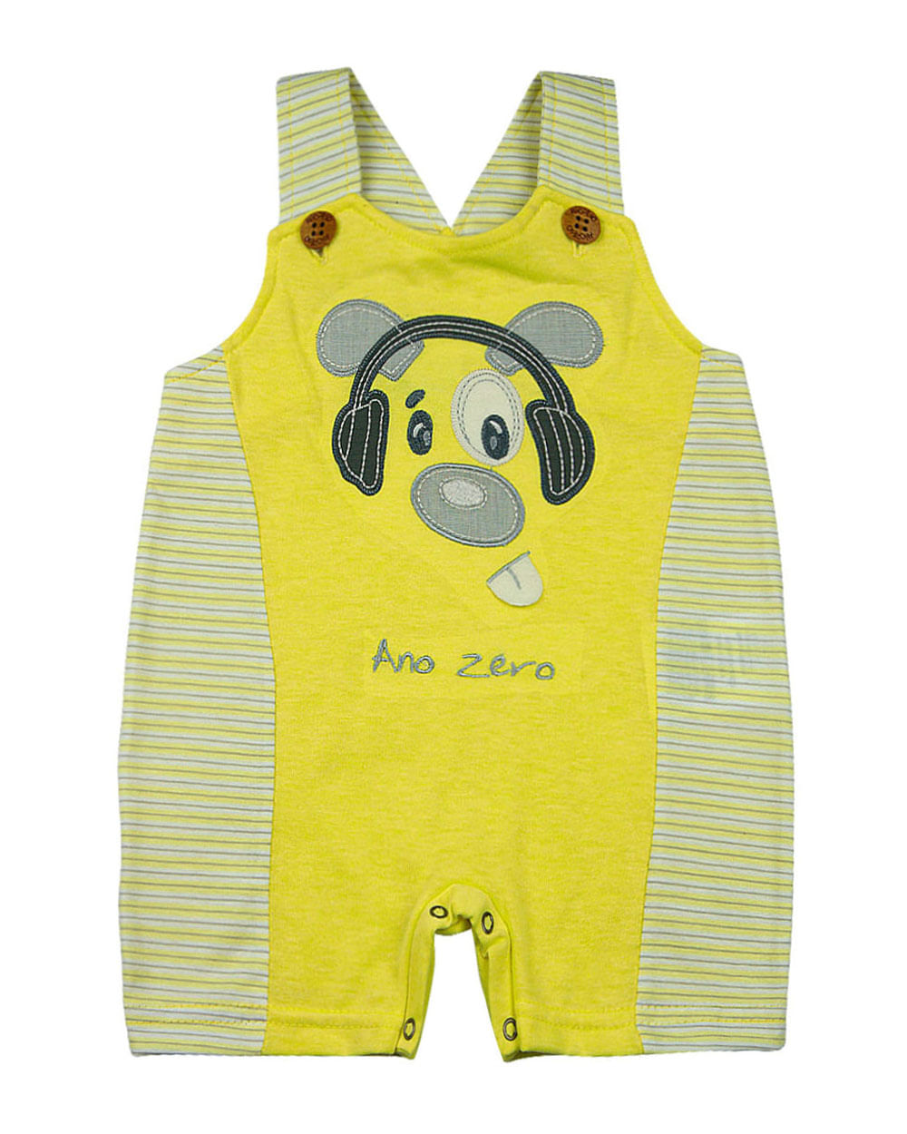 Macacão Bebê Malha Light Vintage e Listrada Headphone - Amarelo