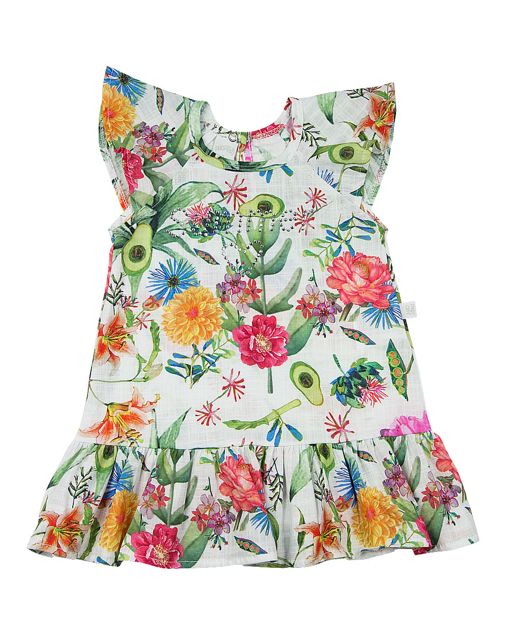 Vestido Infantil Tricoline Estampado Digital Dylan Floral Summer - Branco