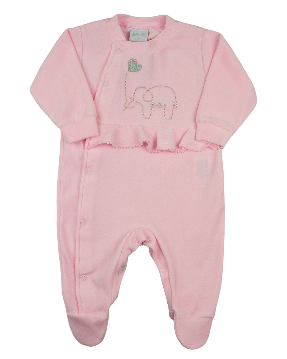 Macacão Plush Bebê Elefantinho com Coração - Salmão