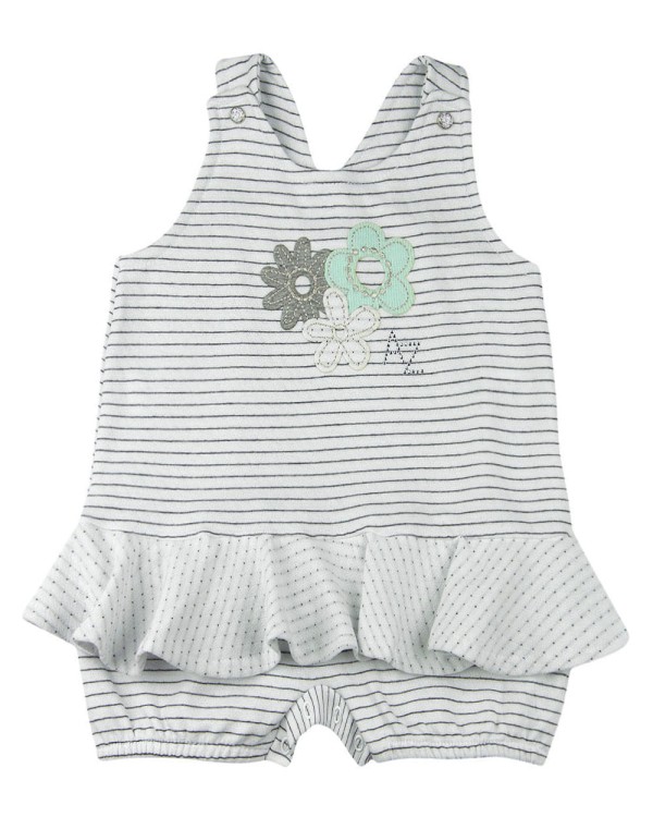 Encontraproduto.com.br - Macacão Bebê Malha listrada Print 3 Flores - Branco