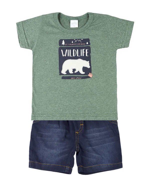 Conjunto Bebê Malha Colorê Soft Touch e Índigo Wild Life - Verde