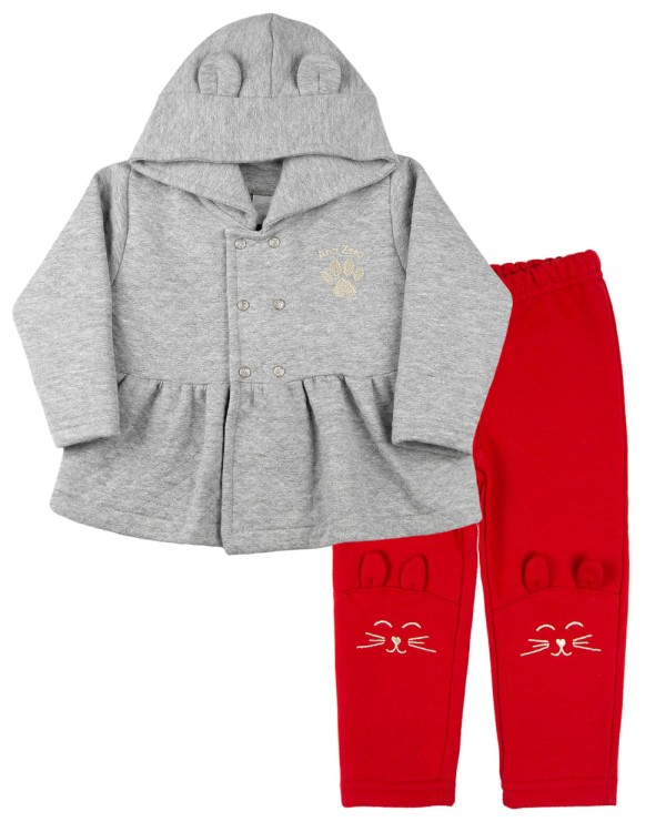 Conjunto Casaco Matelassê e Calça Moletom Flanelado Coelhinhas - Mescla
