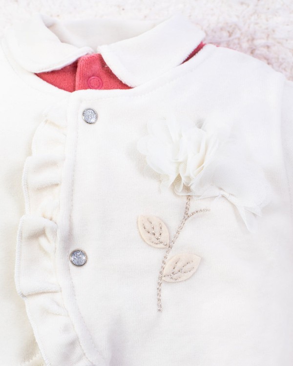 Encontraproduto.com.br - Saída Maternidade Menina Plush Flor Aplicada - Salmão