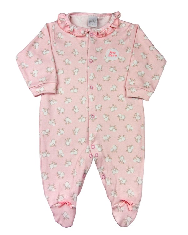 Macacão Bebê Suedine Fio Egípcio Estampa Digital Ovelhas - Rosa