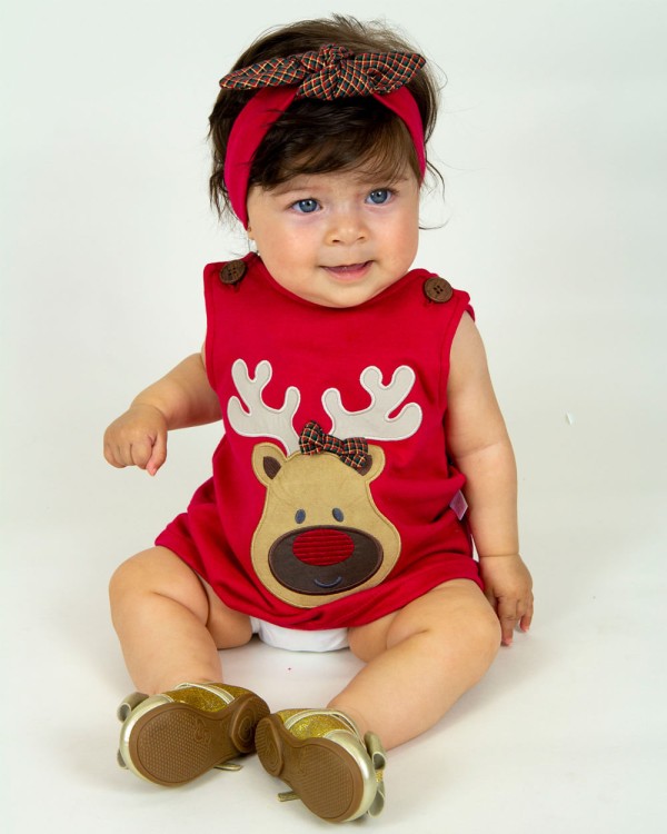 Vestido de Bebê Natal e Vestido Infantil Natal Papai Noel - Vermelho