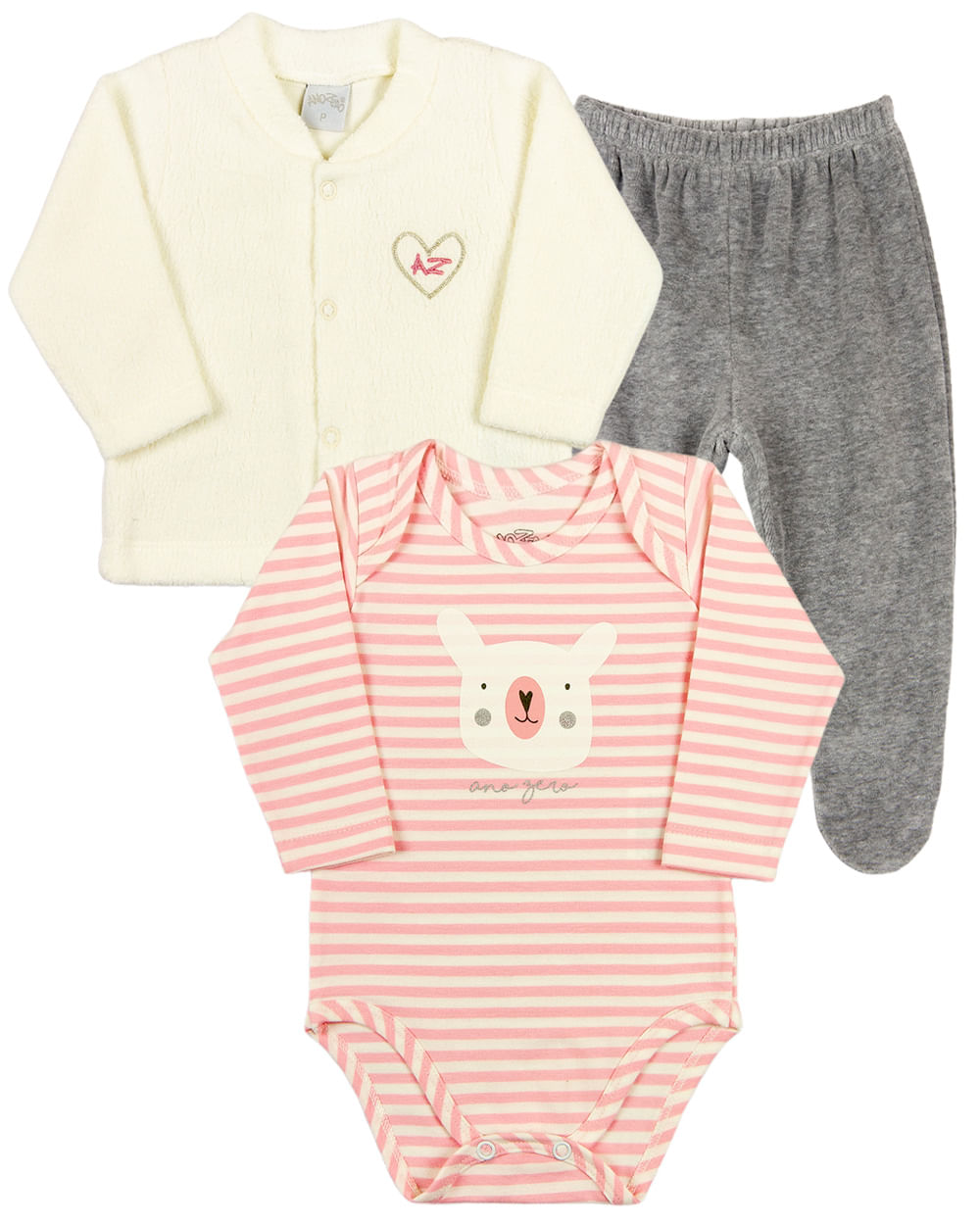 Conjunto Bebê Menina Inverno Casaco de Pele Body Cotton e Calça de Plush Coelhinha - Rosa