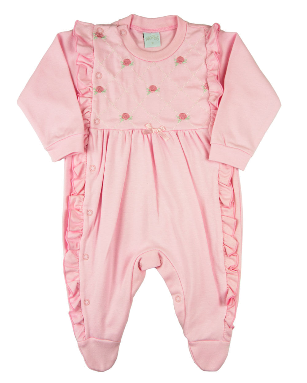 Encontraproduto.com.br - Saída Maternidade Menina Suedine Algodão Verão Bordada Rosas e Manta com Pompom - Rosa