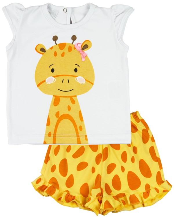 Encontraproduto.com.br - Pijama Curto Menina Infantil 10 Meses a 4 Anos Cotton Fino Verão Manga Curta Bichinhos - Amarelo