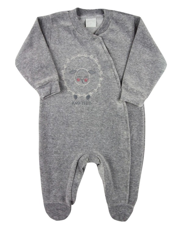 Encontraproduto.com.br - Macacão Bebê Masculino Plush com Pezinho Bordado Ovelhinha - Mescla