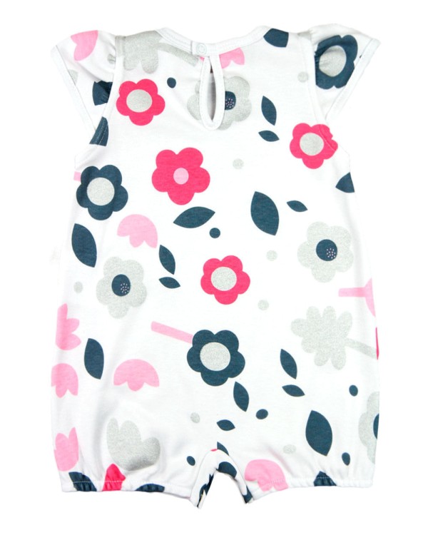 Encontraproduto.com.br - Macacao Bebe Menina Suedine Liso e Estampado Kit Macacao Body Sem Manga Menina Floral 2 Pecas - Rosa