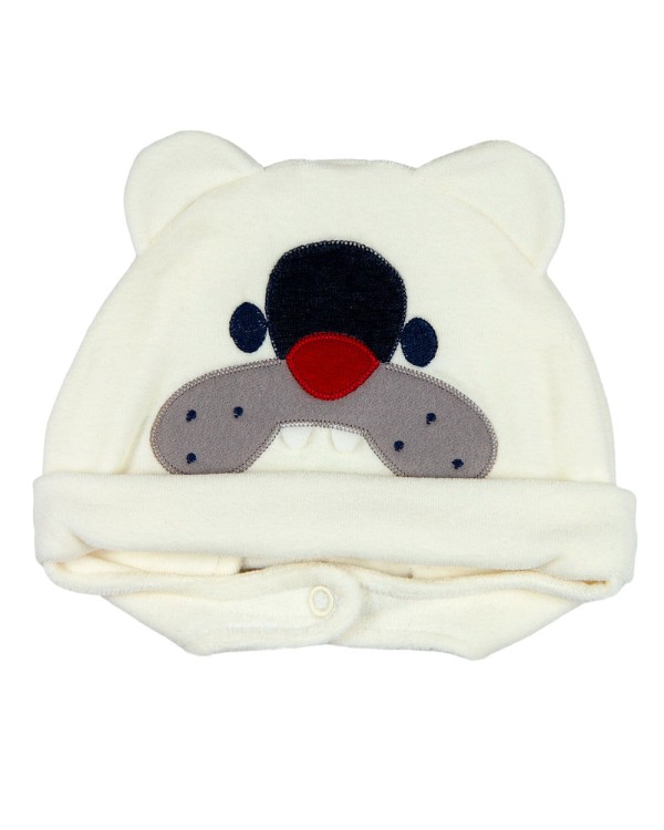 Encontraproduto.com.br - Touca de Bebe Plush com Botão Bordado de Cachorrinho Bulldog - Natural