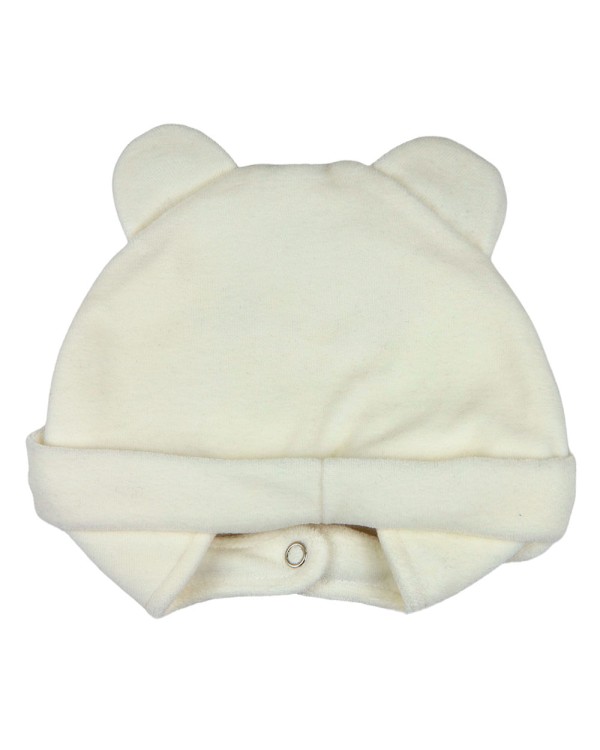Encontraproduto.com.br - Touca de Bebe Plush com Botão Bordado de Cachorrinho Bulldog - Natural