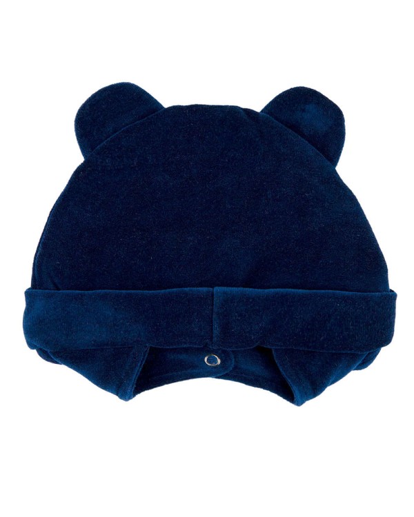 Encontraproduto.com.br - Touca de Bebe Plush com Botão Bordado de Cachorrinho Bulldog - Marinho