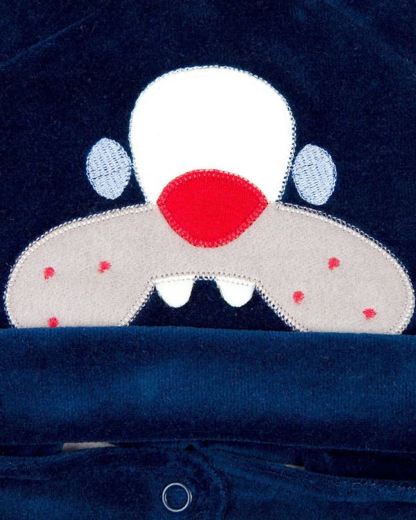 Encontraproduto.com.br - Touca de Bebe Plush com Botão Bordado de Cachorrinho Bulldog - Marinho