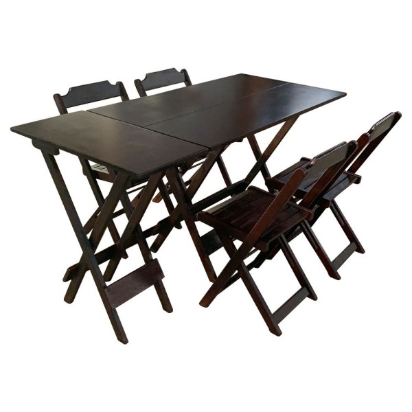 Encontraproduto.com.br - Jogo De Mesa Dobrável 1,20X70 E Mesa Aparador Em Madeira Maciça Com 4 Cadeiras - Imbuia - Marrom