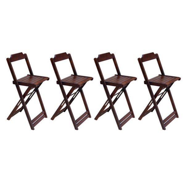 Encontraproduto.com.br - Kit 2 Jogos De Mesa Bistrô Dobrável Em Madeira Maciça Com 2 Banquetas Altas - Imbuia - Marrom