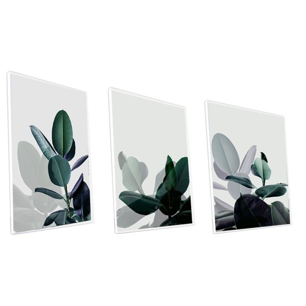 Encontraproduto.com.br - Kit Quadro Folhagens E Sombras Vinil Com Vidro Tamanho-moldura 60x40 Baixa Cor Branca