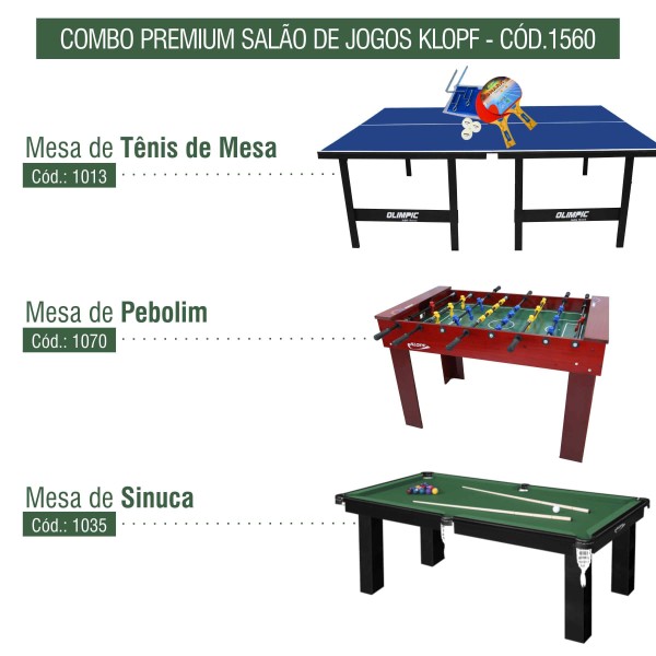 Encontraproduto.com.br - Salão de Jogos com Pebolim, Sinuca e Ping-Pong Klopf 1560