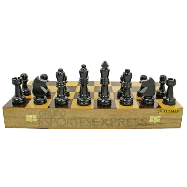 Encontraproduto.com.br - Estojo Oficial Xadrez com Peças em Madeira Nobre com Rei de 10cm Cód 107