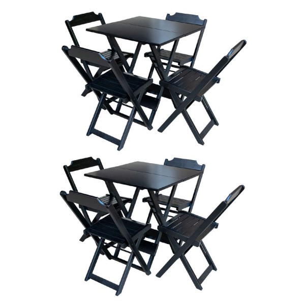 Encontraproduto.com.br - Kit 2 Jogos De Mesa Com 4 Cadeiras De Madeira Dobravel 60X60 - Preto - Preto