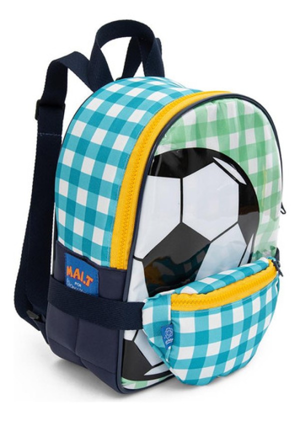 Encontraproduto.com.br - Mochila Com Pochete MaiT Xadrez Bola Azul