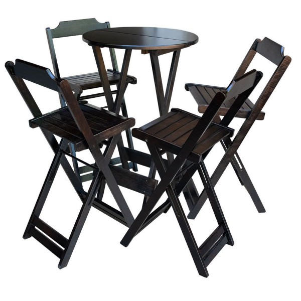 Encontraproduto.com.br - Jogo De Mesa Bistrô Dobrável Em Madeira Maciça Com 4 Banquetas Altas - Tabaco - Marrom