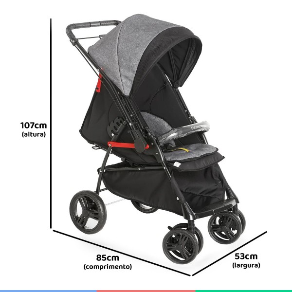 Encontraproduto.com.br - Carrinho Bebê Berço Passeio Até 15Kg Reversível Galzerano Preto Cinza Maranello II + Bebê Conforto