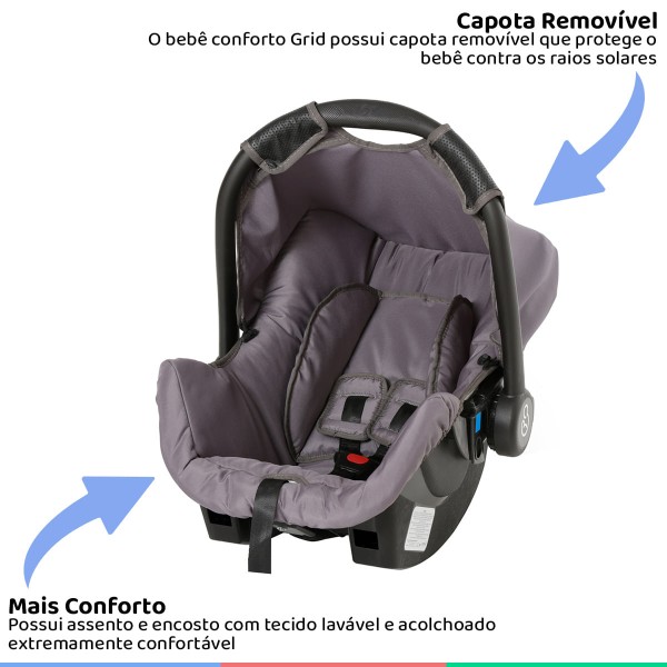 Encontraproduto.com.br - Carrinho Bebê Berço Passeio Até 15Kg Reversível Galzerano Preto Cinza Maranello II + Bebê Conforto