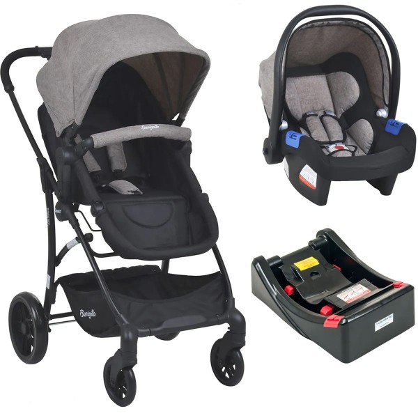 Encontraproduto.com.br - Carrinho Bebê Burigotto Travel System 3em1 Passeio Moisés Berço Reversível  0 a 15kg + Bebê Conforto 0 a 13kg + Base Car