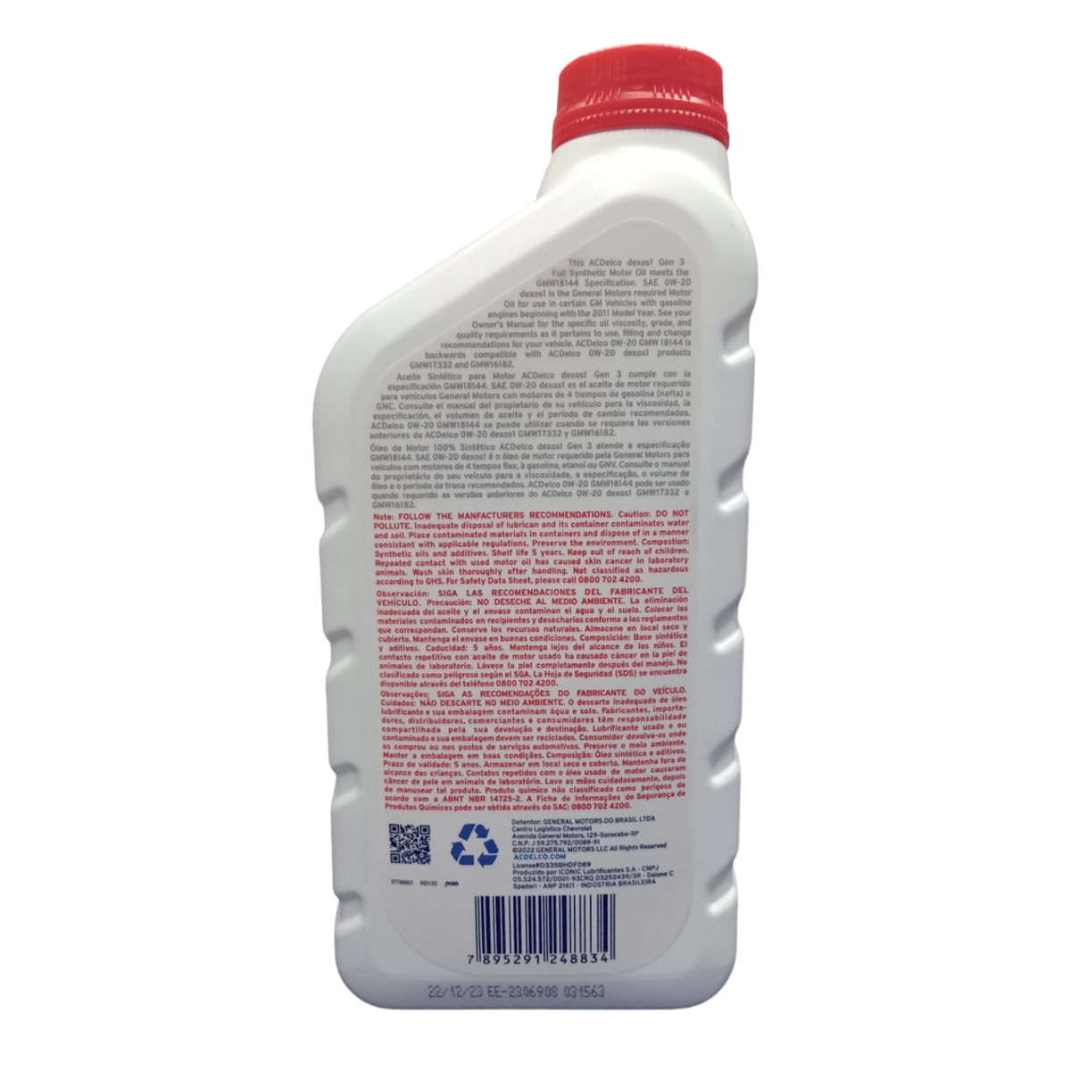 Encontraproduto.com.br - Óleo Lubrificante do Motor ACDelco SAE 0W20 Dexos 1 Gen 3 API SP 100% Sintético 1L