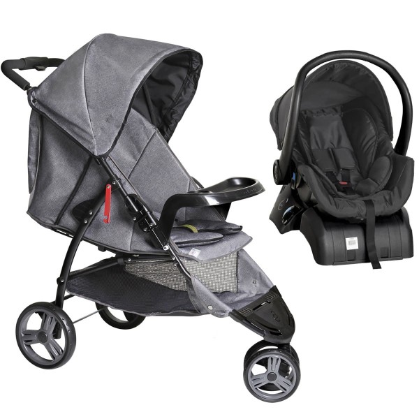 Encontraproduto.com.br - Kit Carrinho Bebê Passeio Berço Cross Trail De 0 a 15kg com Bebê Conforto Cocoon De 0 a 13kg e Base para Carro Galzerano