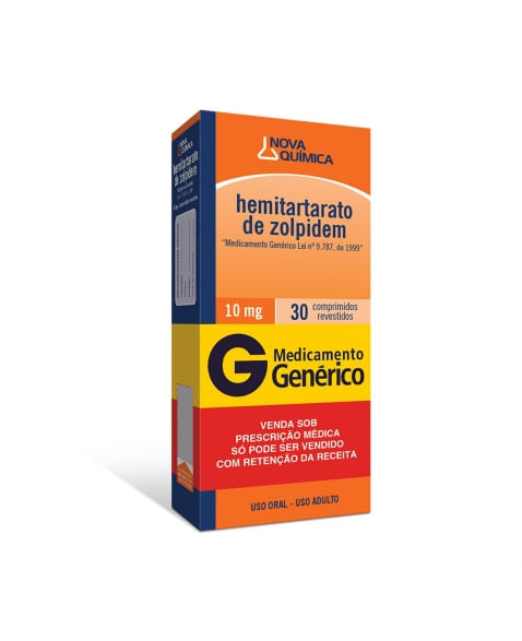 Hemitartarato De Zolpidem 10mg Nova Química 30 Comprimidos
