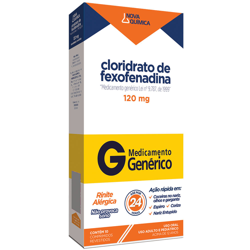 Encontraproduto.com.br - Cloridrato De Fexofenadina 120mg Com 10 Comprimidos Genérico Nova Quimica