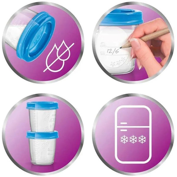 Encontraproduto.com.br - Kit Extrator de Leite Pétala Avent + Kit 10 Copos de Armazenamento de Leite 180ml Cada - Philips Avent