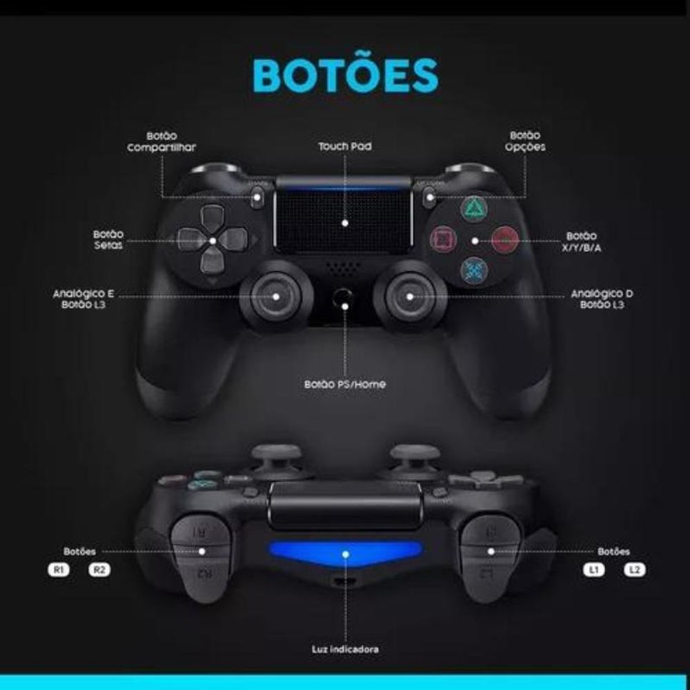 Encontraproduto.com.br - Controle PS4 Manete Sem Fio Compatível Play 4 e Pc Cor Preto