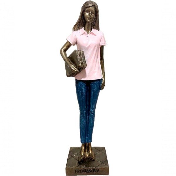 Estatueta Profissão Professora Escultura Resina Enfeite 24cm