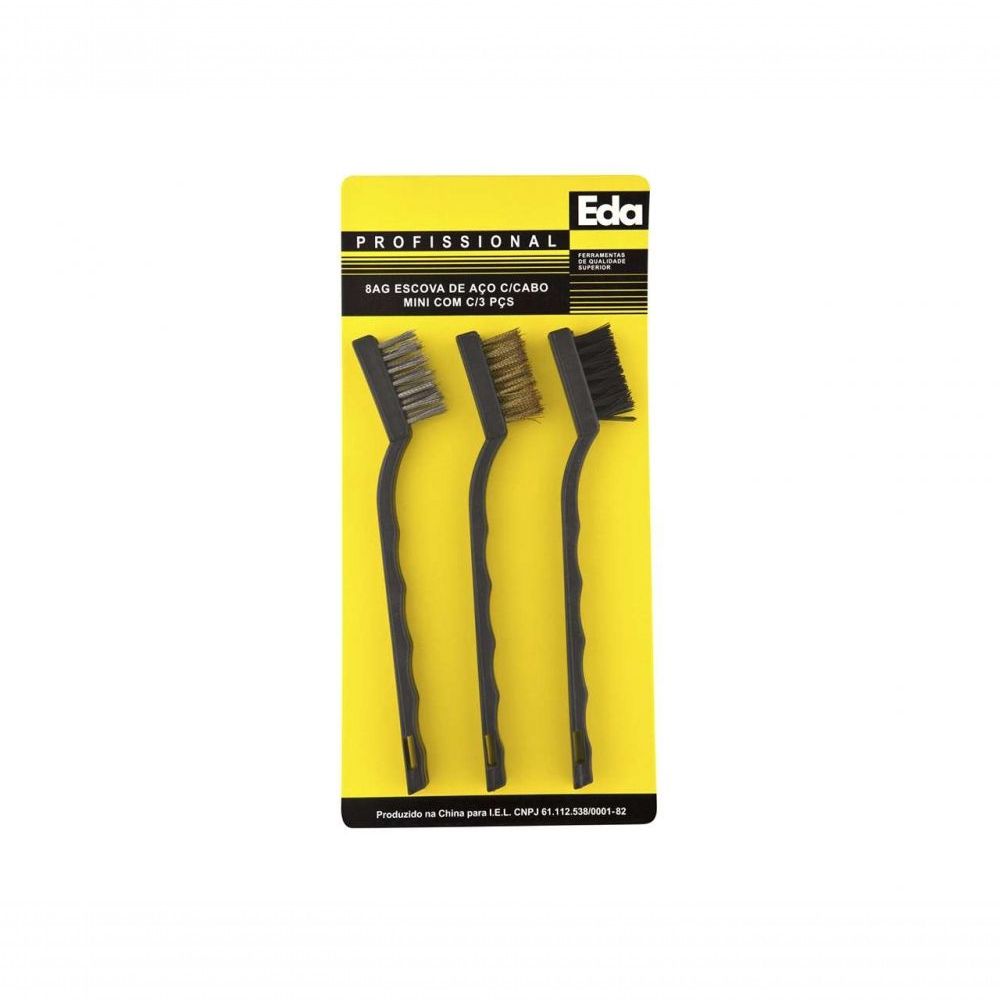 Encontraproduto.com.br - Escova de Aço Mini com 3 Peças Importado EDA
